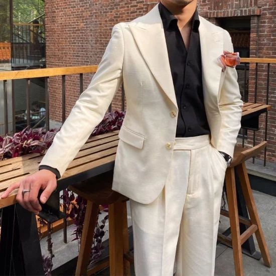 Men's White Linen 2-Piece Suit | Regular Fit - Pure Linen Sophistication Suit For Men | Engagement Men's Suit | Wedding Suit | Gift For Him