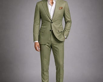 Sage Green Two Piece Suit | Men Slim Fit Jacket | Groom  Wear | Custom Size