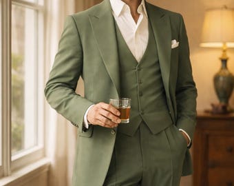 Sage Green 3 Piece Suit for Men | Custom Tailored Wedding Vintage Inspired