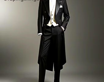 Men's Black Tailcoat Suit: Formal Tuxedo with White Vest