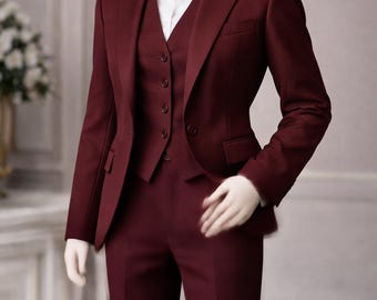 Maroon Women’s 3 Piece Suit | Blazer Vest & Pant Set | Office Wear Co-Ord
