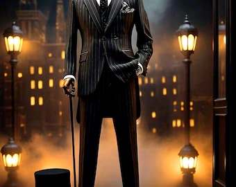 1920s Vintage Men Tailcoat Suit – Black Pinstripe Gatsby Outfit, Stage Performance Costume Set