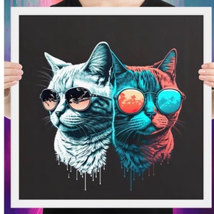 Cool Cats & Kittens - Cat Pet Portrait Print - Printable Wall Art - DIGITAL DOWNLOAD