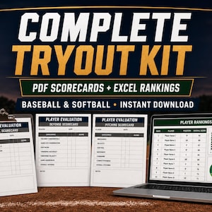 Baseball & Softball Tryout Evaluation Kit | PDF Scorecards + Excel Rankings