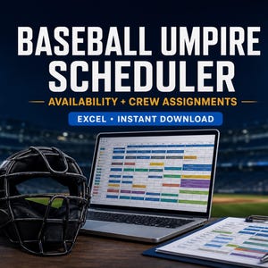 Umpire Scheduling Template | Excel Umpire Assignment, Availability and Payment Tracker for Baseball & Softball