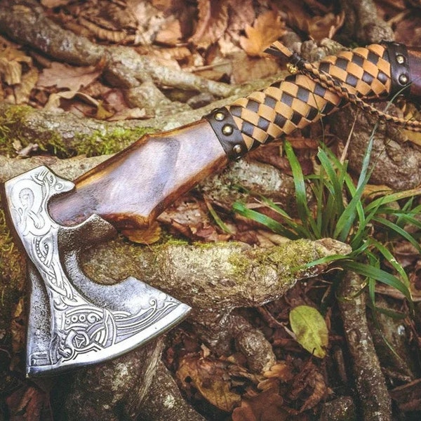 Custom Gift Hand Forged Carbon Steel VIKING AXE with Ash Wood Shaft, Wedding Gift, Axe, Axes Best Birthday&Anniversary Gift For Him,Larp axe