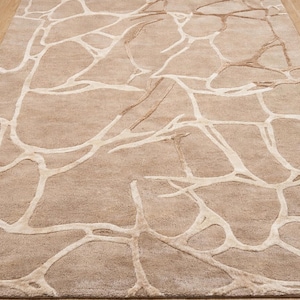 Tufted Wool Silk Rug Abstract patch Silk Pattern Beige Neutral Luxury area Carpet - Seneca Rootline Rug best for home decor bedroom living