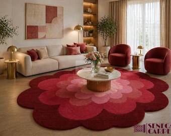 Hand Tufted Wool Rug: Red Rainbow Rug, Organic shaped Rug, Bedroom Rug, Living Room, Modern Home Decor Rug, Nursery, entrance playful rug