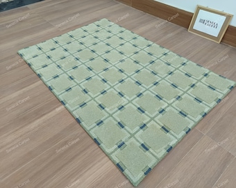 Rectangle shape Hand-Tufted Premium quality Muted pastel green colour Rug - Made of Fine woolen area Rug for Home Perfect for gifting