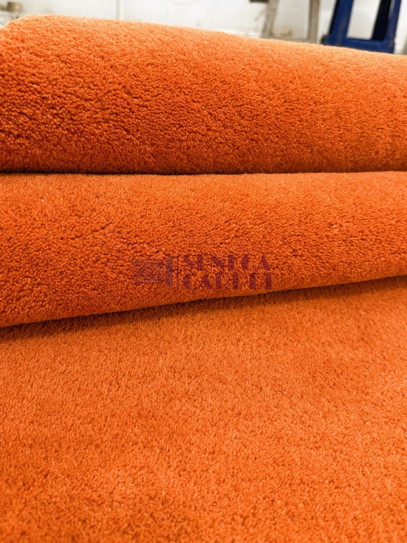 Hand Tufted Rust Rug: Modern Solid Rug, Orange Simple Rug | Minimalist Area Rug, Custom Rug, Luxury Rug, all sizes 8x10, 9x12, 10x14 Ft image 5