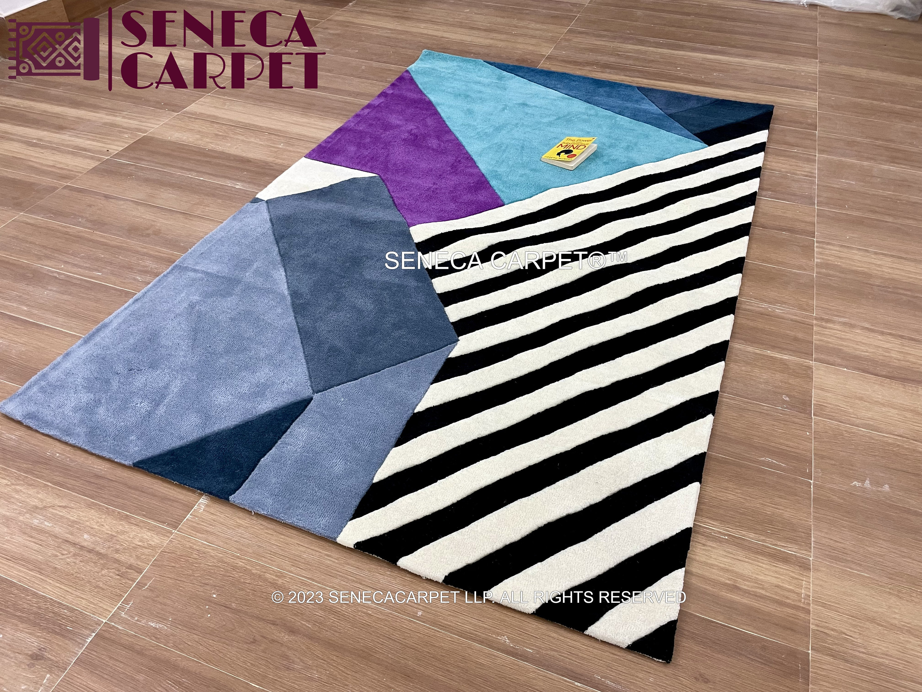 Multi colour Large Area Rug | Hand-Tufted Calm blue, purple, black-white stripes Rug for Bedroom, Kids room, Living Room, home decor 5x8 Ft