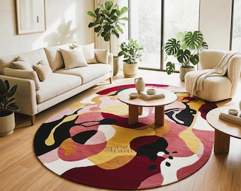 Modern Hand-Tufted Wool Area Rug: Geometric Oval Design, Vibrant Colors, 9x12 Feet