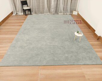 Hand-Tufted Gray Wool Area Rug | Modern Minimalist Living Room Carpet