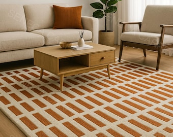Modern Blue Geometric Wool Area Rug | Hand-Tufted Carpet, Bedroom Rug, Living Room Rug, Custom Rug, Designer Rug, Oversized Rug 12x15Ft