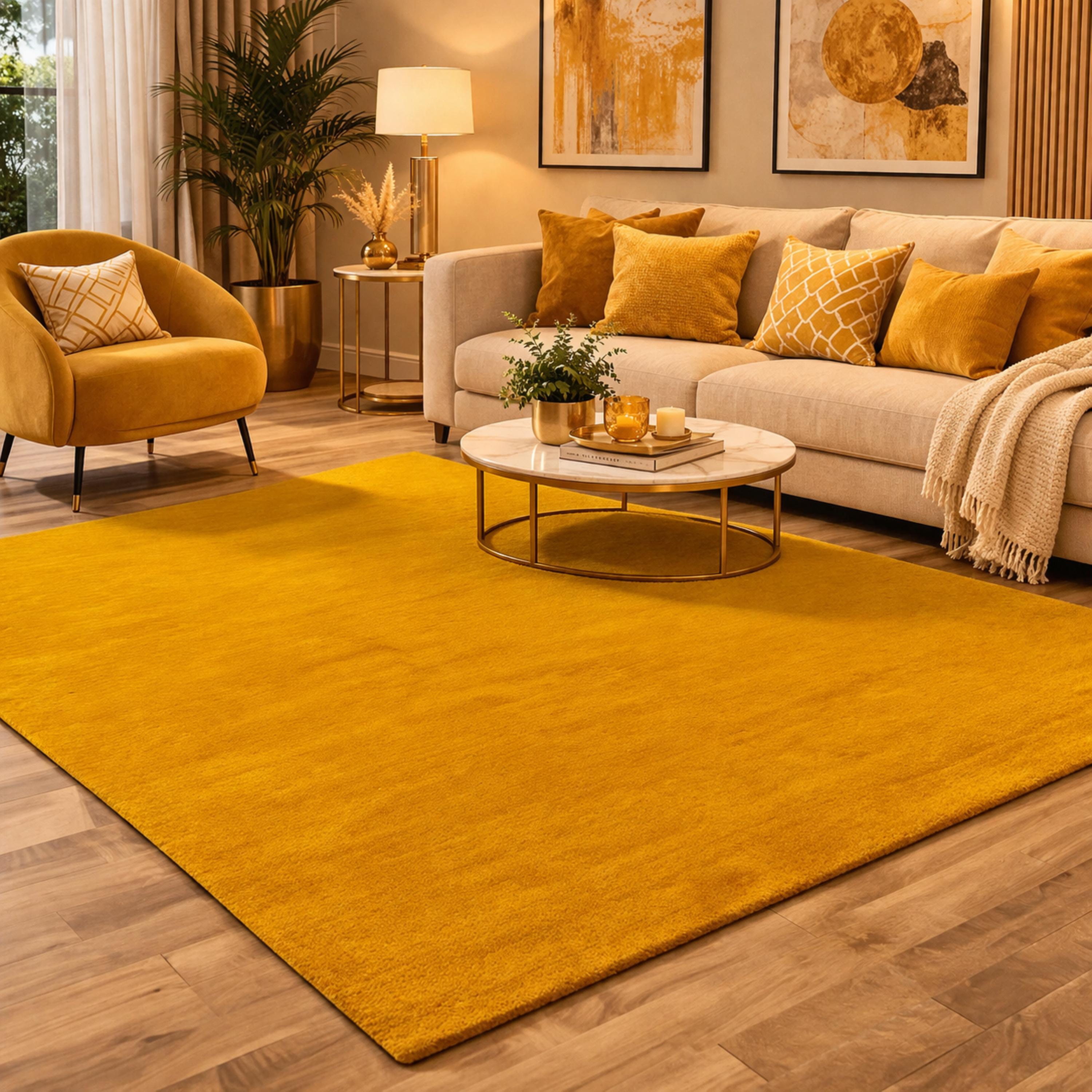 Mustard Wool Area Rug 12x15Ft premium quality Scandinavian solid rug, all sizes available 8x10 10x14 5x5 6x6 7x7 8x8 9x9 10x10 12x12 Ft