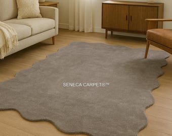 Hand-Tufted Wool Scalloped Rug | Boho Modern Floor Decor, Organic Shape, Wavy Edge, Minimalist Area Rug for Living Room, Bedroom