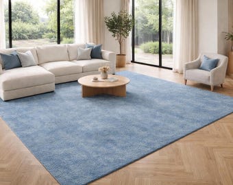 Hand Tufted Soft Blue Wool Area Rug | Plush Oversized Carpet for Living Room or Bedroom, Handmade, Low Shedding, Durable, Stylish Home Decor