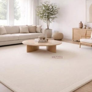 Ivory Area Rug, Textured Wool Design with Elegant Waves in Custom Sizes image 2