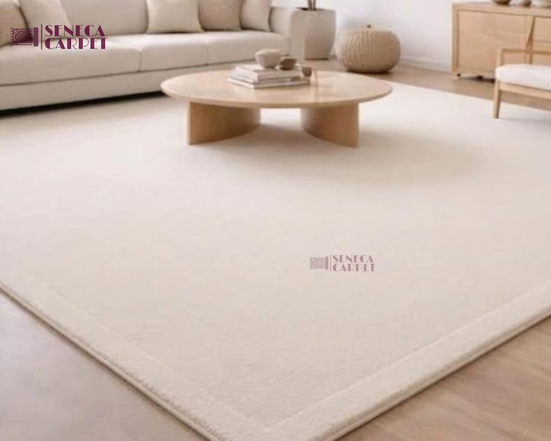 Ivory Area Rug, Textured Wool Design with Elegant Waves in Custom Sizes image 3