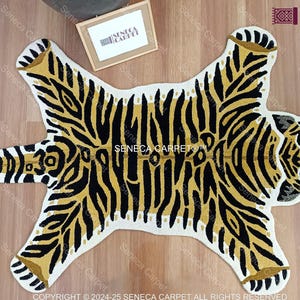 Tiger Shaped Rug – Handmade Tufted Animal Area Rug | Playful Jungle Decor for Kids Room or Living Room | Wild Cat Carpet by Seneca Carpet