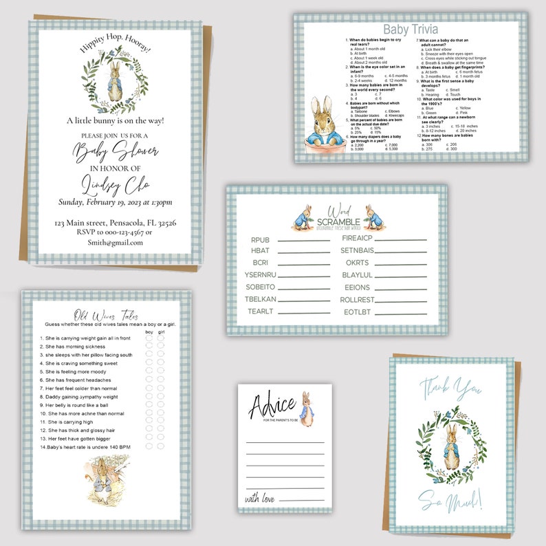 Peter Rabbit Baby Shower Bundle | Digital Download | Invitations ...