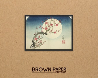 Una rama de ciruelo rojo contra la luna de verano - Utagawa Hiroshige - Elige tu talla