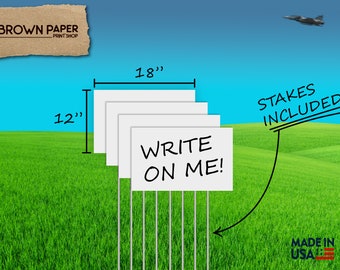 Signo de patio de PVC en blanco, 12 x 18 DIY Custom Plastic Yard Sign para casa, ventas de garaje, negocios, bienes raíces, paquete de 4