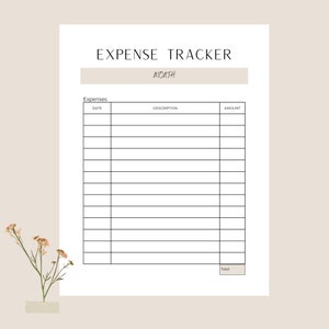 Expense tracker to track bills on a monthly basis. Printable and helps log expenses and track spending with minimal design