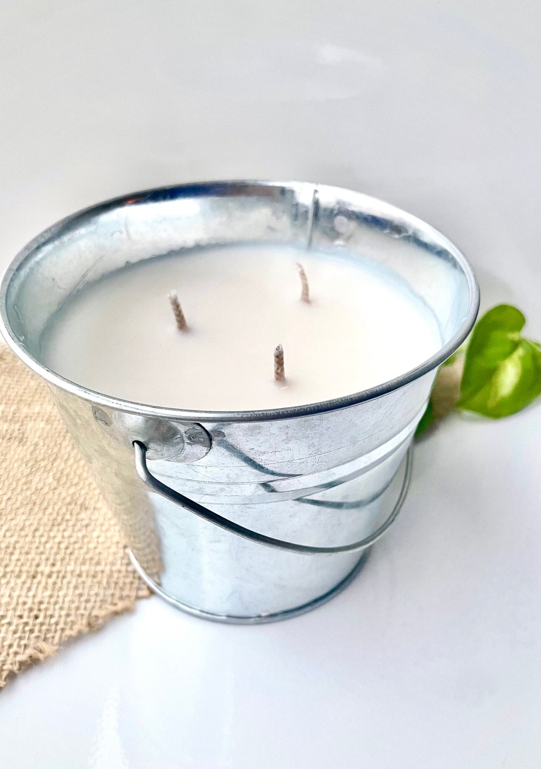 Scented 3wick Indoor Outdoor Bucket Candle, Tin Pail Candle, Tin