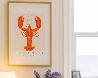 Maine Lobster Art Print: Coastal Kitchen Decor (Digital Download)