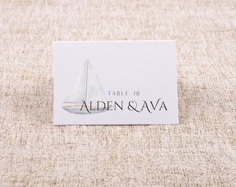 Vintage Sailboat Place Cards: Printable Nautical Wedding Name Cards (PDF Download)