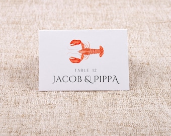 Lobster Place Cards: Coastal New England Wedding Dinner (Editable PDF Download)