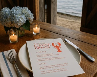 Coastal Wedding Menu Template: New England Lobster Bake (PDF Downloadable Canva Design)