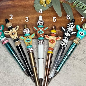 Aztec Cow Custom Pen, Rustic Cow Ballpoint Pen, Custom Western Beaded Cow Pen