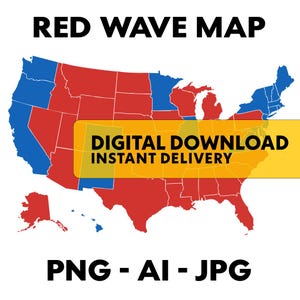 Atout PNG | Carte électorale Trump de la vague rouge PNG | Téléchargement numérique pour sublimation | Conception de carte d'état rouge et bleu | MAGA | Haute résolution 5760 x 5500