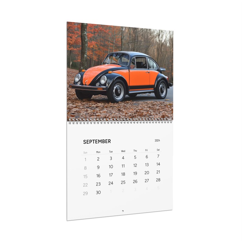 Volkswagen Beetle Calendar 1978 Vintage Year, Vibrant Colors, Fall