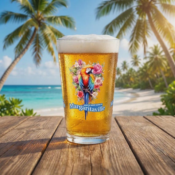 Jimmy Buffett Tribute Pint Glass – Macaw Parrot Margaritaville