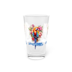 Jimmy Buffett Tribute Pint Glass - 16oz - Colorful Macaw Parrot - Margaritaville, Custom Design, Legendary Iconic Singer, Parrot heads Glass