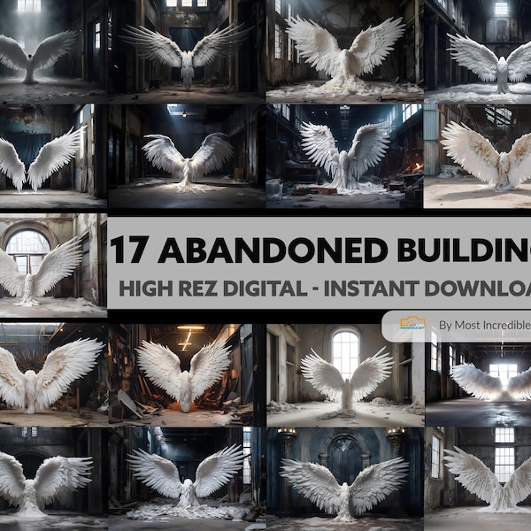 17 Ethereal Wings in Abandoned Building Backdrops - Ethereal Angelic Backdrop, Digital, Maternity Backdrop, Digital Studio Backdrops