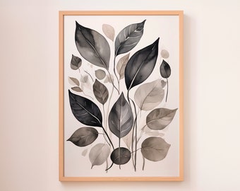 Leaves Wall Art,Boho Decor,Instant Download,Plant Prints,Abstract Botanical Prints,Aesthetic Room Decor,Neutral Print Art,Watercolor Prints