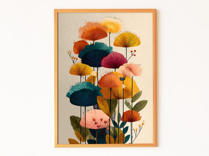 Mid-century Modern Floral Art Print, Retro Botanical Wall Decor ...