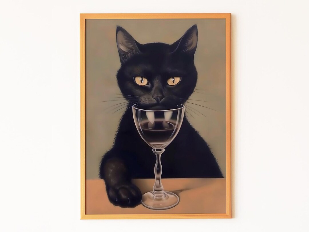 Black Cat Wine Art Print – Moody Academia Poster (digital Download) - Etsy