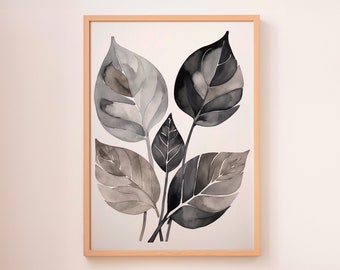 Leaves Wall Art,Boho Decor,Instant Download,Plant Prints,Abstract Botanical Prints,Aesthetic Room Decor,Neutral Print Art,Watercolor Prints