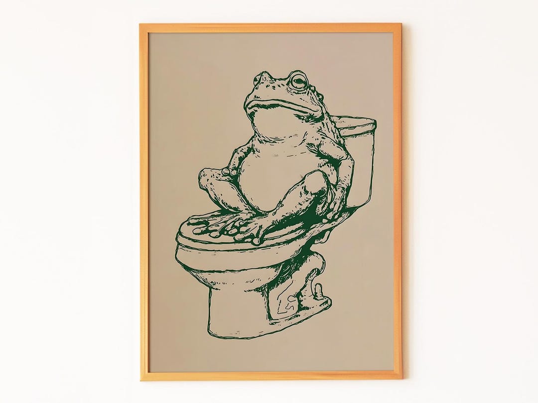 Funny Frog Bathroom Print – Frog Reading Newspaper Toilet Wall Art ...