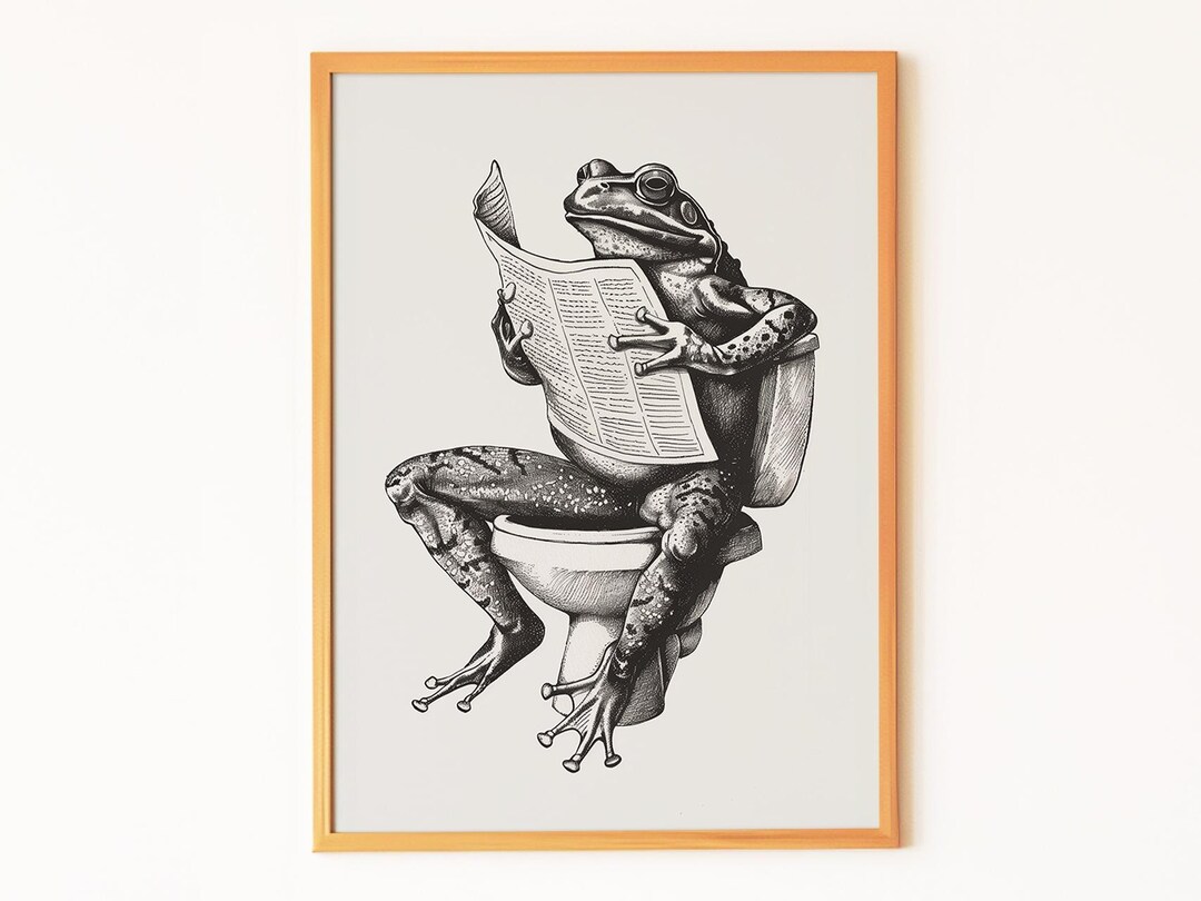 Funny Frog Bathroom Print – Frog Reading Newspaper Toilet Wall Art ...