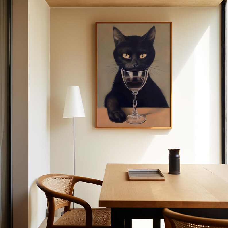 Black Cat Wine Art Print – Moody Academia Poster (digital Download) - Etsy