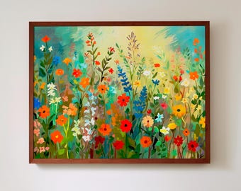 Wildblumen Feld Kunstdruck, bunte botanische Dekoration (Digitaler Download)