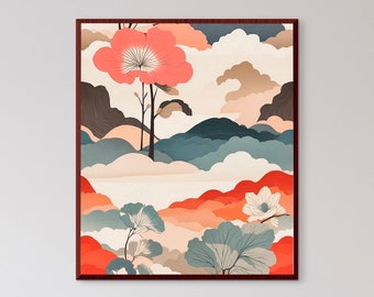 Japanese Floral Wall Art, Vintage Woodblock Print (Digital Download)