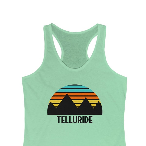 Telluride Mountain Tank Top. Colorado Racerback Tanktop. Camping Shirt. Hiking. Fishing. Retro Summer Tee. Modern Ski Town Gear.