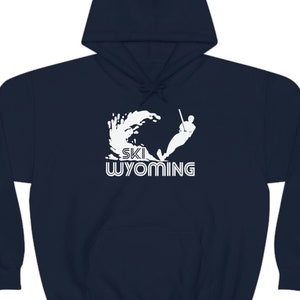 Ski Wyoming Hoodie. Mountain Lake Waterskiing Hooded Sweatshirt. Boating Apparel. Modern Water Ski Shirt. Cheyenne Watersports.